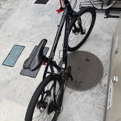 cannondaleマウンテンバイクと空気入れの画像