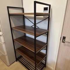 引取限定【東京都練馬区】アイアンラック4段（ウォルナット×ブラックアイアン）の画像