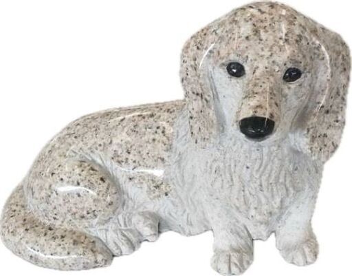 新品【ロングヘアード・ダックスフンド石像】中国産 薄茶影石 (G682