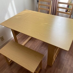 【譲渡先決まりました】伸長式ダイニングテーブル4点セット　ロピア2　LBRの画像