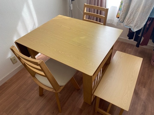 【譲渡先決まりました】伸長式ダイニングテーブル4点セット　ロピア2　LBR