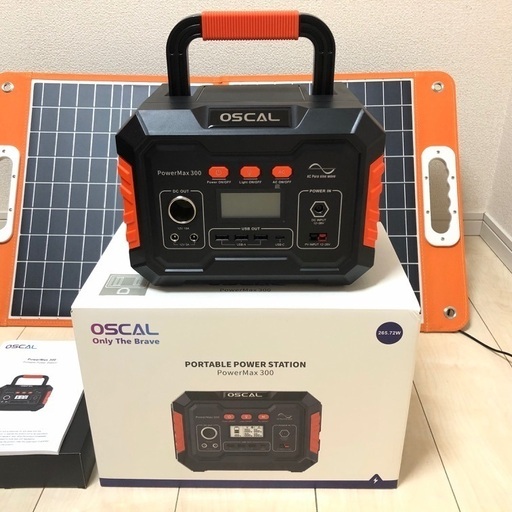 【107】災害時やキャンプに！新品 OSCAL PowerMax 300 ポータブル電源パワーステーション&LASHFISH 18V/60W ポータブルソーラーパネル 107】災害時やキャンプに！新品 OSCAL PowerMax 300 ポータブル電源