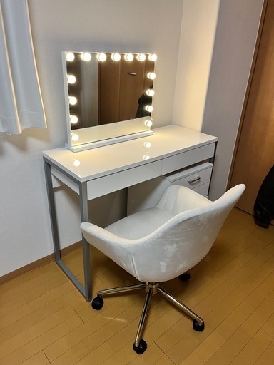 [デスクとワゴンsold out]ドレッサーセット（デスク＋女優ミラー＋チェア＋デスクワゴン）