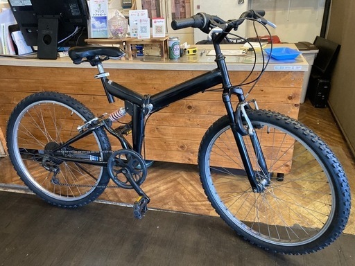 【SALE！4月中防犯登録無料！前後タイヤ・チューブ新品！】フルサスペンション付き　6段変速　折りたたみ26インチMTB ブラック