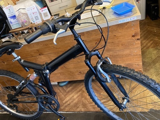 【SALE！4月中防犯登録無料！前後タイヤ・チューブ新品！】フルサスペンション付き　6段変速　折りたたみ26インチMTB ブラック