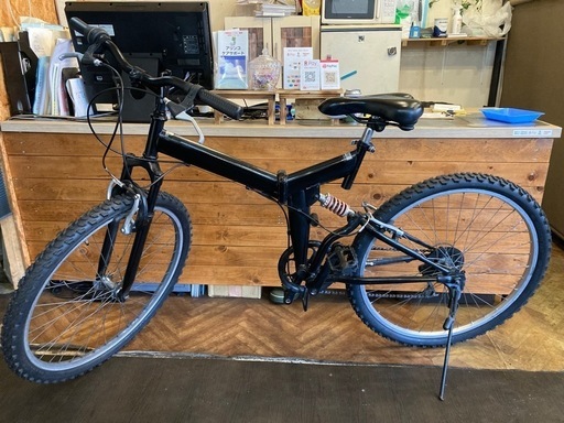 【SALE！4月中防犯登録無料！前後タイヤ・チューブ新品！】フルサスペンション付き　6段変速　折りたたみ26インチMTB ブラック