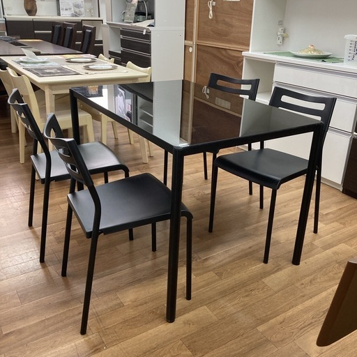 S765 ⭐ ダイニング5点セット ガラス天板 4人用 幅110cm USED