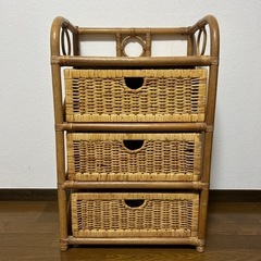 【本日限定1000円】藤の棚 ラタン ３段 引き出し 収納 キャ...