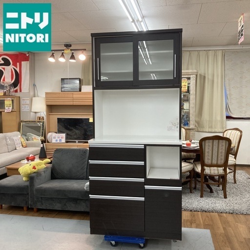 ジモティー限定価格！S737 ⭐ NITORI ニトリ キッチンボード 食器棚 レジューム90 幅90cm USED 綺麗