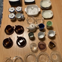 刺身皿、コーヒーカップセット、ガラス皿、湯呑み等(中古)