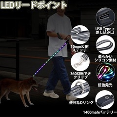 Nayouko 犬 リード 光るリード 夜散歩 ライト付きりーど 虹色発光 7色切替可 犬散歩用ライト 小型犬 中型犬 大型犬対応 USB充電式 Type-c 防水 安全ライト 犬用品 ペット用品 1.2mの画像