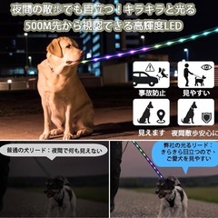 Nayouko 犬 リード 光るリード 夜散歩 ライト付きりーど 虹色発光 7色切替可 犬散歩用ライト 小型犬 中型犬 大型犬対応 USB充電式 Type-c 防水 安全ライト 犬用品 ペット用品 1.2mの画像