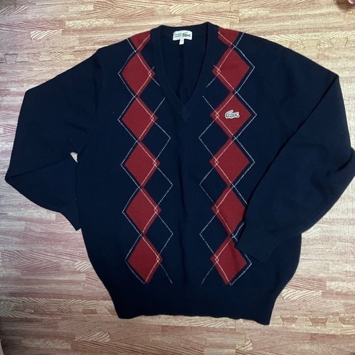 シュミーズラコステ　Vネックセーター　4  Vネック ニット セーター　カシミヤ50  アーガイル柄