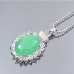 j→→→m43-4-1 /天然グリーンアベンチュリンラウンドパヴェペンダントネックレスの画像