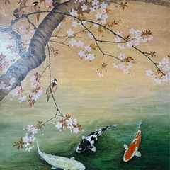 絵画②「桜と鯉」
