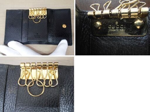 本物 GUCCI グッチ 6連キーケース GGマーモント イタリア製 ブラック レザー ゴールド金具 456118 2149 鍵入れ 