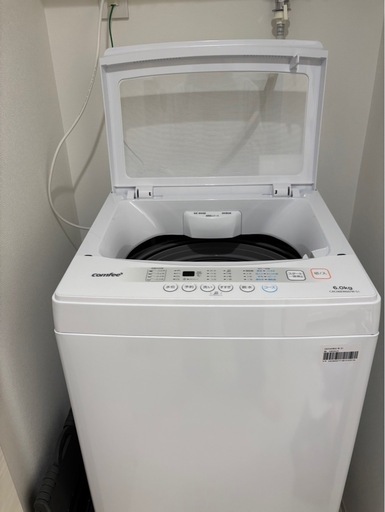 【1回のみ使用の未使用に近いです】コンフィー(COMFEE’) 洗濯機 6kg 透明ガラスドア 全自動 槽洗浄 予約機能 コンパクト 風乾燥 1-3人用 一人暮らし 6キロ スピードコース ステンレス槽 CAC06EW60/W-S1 ホワイト