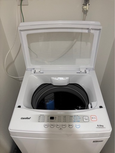 【1回のみ使用の未使用に近いです】コンフィー(COMFEE’) 洗濯機 6kg 透明ガラスドア 全自動 槽洗浄 予約機能 コンパクト 