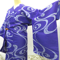 小紋 単衣 アンティーク 昔着物 小紋 青 水色 薄水色 縞 観...