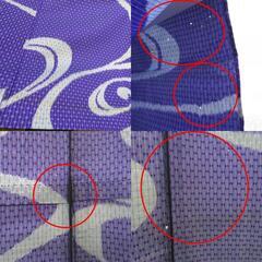 小紋 単衣 アンティーク 昔着物 小紋 青 水色 薄水色 縞 観世水 バチ衿 正絹 昔きもの レトロ 大正ロマン 難あり 身丈149.55cm 難あり 【キモノオフ野々市若松店】の画像