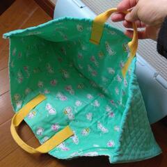 手提げ袋　鍵盤ハーモニカ入れ　ライトグリーン　持ち手イエローの画像