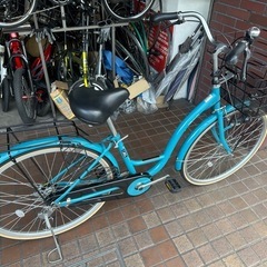 26インチ　深型大容量フロントバスケット　跨ぎやすいU型フレーム　LEDダイナモライト付き　ターコイズの画像