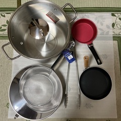 値下げしました。　寸胴鍋、油こし、トング、他鍋、セット売り　業務用　
