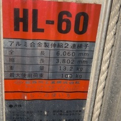 長谷川工業 アルミ 2連 はしご  伸縮  HL-60の画像