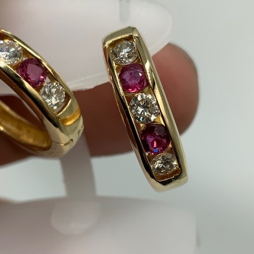 K18 ダイヤ　ルビー　フープピアス　4.8g