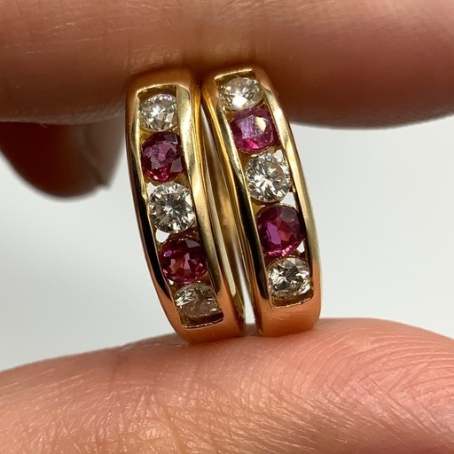 K18 ダイヤ　ルビー　フープピアス　4.8g
