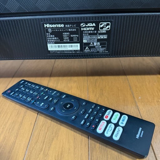 Hisense ハイセンス 43V型 4Kチューナー内蔵 液晶 テレビ 43E6G