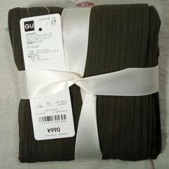 ☆GU コットンブレンドリブ クロップドヘンリーT 長袖 オリーブ【未使用】の画像