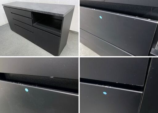 Pamouna/パモウナ キッチンカウンター 幅180 ストーン調 全段ソフトクローズ マットブラック レンジ台 収納 中古家具 店頭