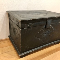 ヴィンテージ　木製 蓋付きボックス ブラック ☆配送応相談☆の画像