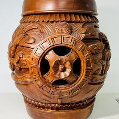 中国木彫椅子 龍 鳳凰 彫刻 縁起物 小物入 スツール マホガニー中国樽 インテリア アンティーク ヴィンテージ 時代物の画像
