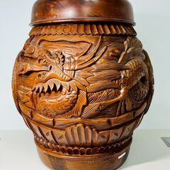 中国木彫椅子 龍 鳳凰 彫刻 縁起物 小物入 スツール マホガニー中国樽 インテリア アンティーク ヴィンテージ 時代物の画像