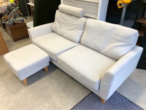 9395 モモナチュラル ソファ 3人掛けソファ 大人数 大きめ ホワイト 白 ベージュ オフベージュ オットマン 幅1750mm × 奥行900mm × 高さ900mm