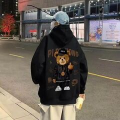可愛い クマ柄 トレーナ裏起毛 厚手 ゆったり おしゃれ 柔らか 保温 防寒 アウター カジュアル 　の画像