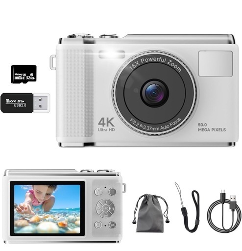 デジカメ【4K動画撮影、5000万画素】デジタルカメラ 32GB Micro