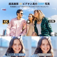デジカメ【4K動画撮影、5000万画素】デジタルカメラ 32GB Micro SDカード付き AFオートフォーカス コンパクトカメラ 2.83インチの大画面 16倍ズーム フラッシュ 手振れ補正機能を備えています ウェブカメラ 充電式 大容量バッテリー 軽量 日本語の取扱説明書 学生 初心者にも最適です 修学旅行 (白)の画像