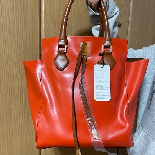 本革　オレンジ　トートバッグ