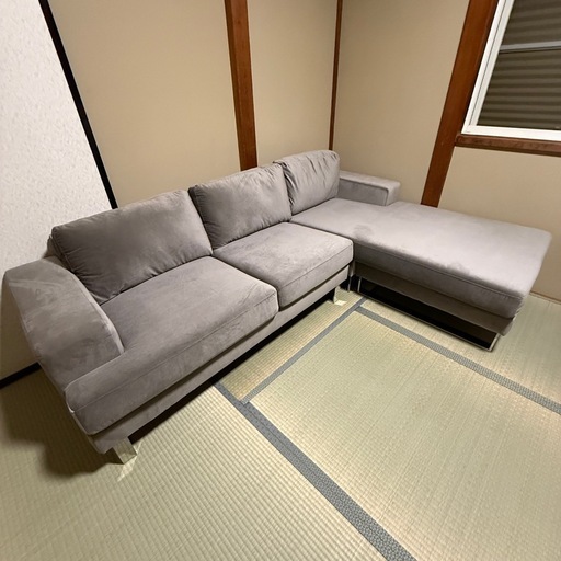 新品同様 LOWYA ロウヤ カウチソファセット 3人掛け ベルベット調