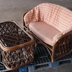 ラタン コスガ テーブル 2人掛けチェア セット ビンテージ レトロ