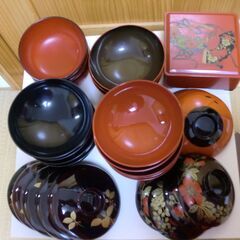 高級漆器　蓋付椀　20セット以上（内未使用箱入5セット×２含、他使用少）　重箱おまけ　お店などでいかがでしょうかの画像