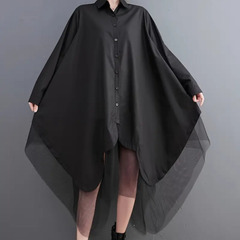 【未使用】フリーサイズ 黒 長袖 シャツワンピース ロングシャツ...