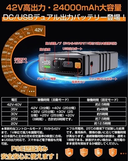 42V超高輸出&2025革新モデル 無段階風量調節】ファンバッテリーセット 空調作業服用