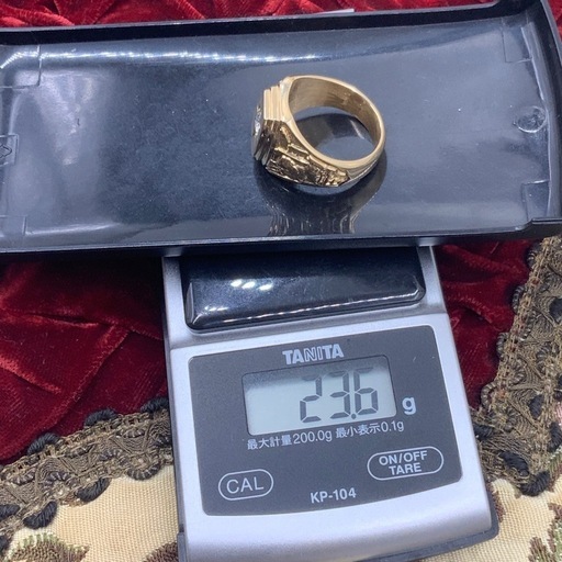 K18 デザインリング　印台系　23.6g 約23.5号　ダイヤ0.4ct