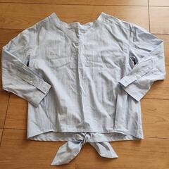 美品　ストライプVネックブラウス　L