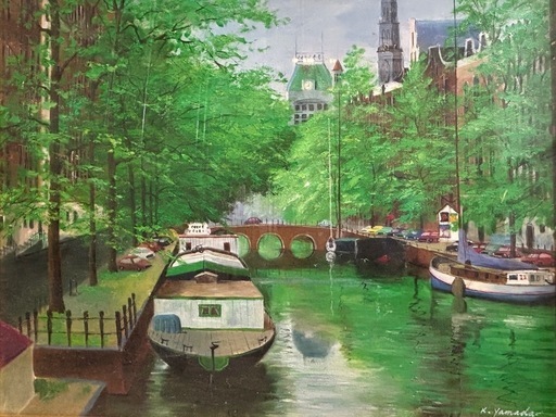 額入 油彩画 山田一夫 作品 サイン有 油絵 絵画