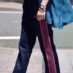 新品Needlesストレッチジャージパンツ ネイビーピンク色Lセイズの画像